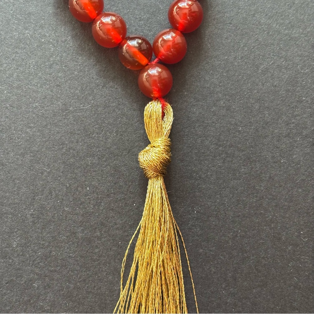 AAA Carnelian Mala Necklace Gold Tassel | 34 IN | 8MM Beads - Picture 7 of 8
